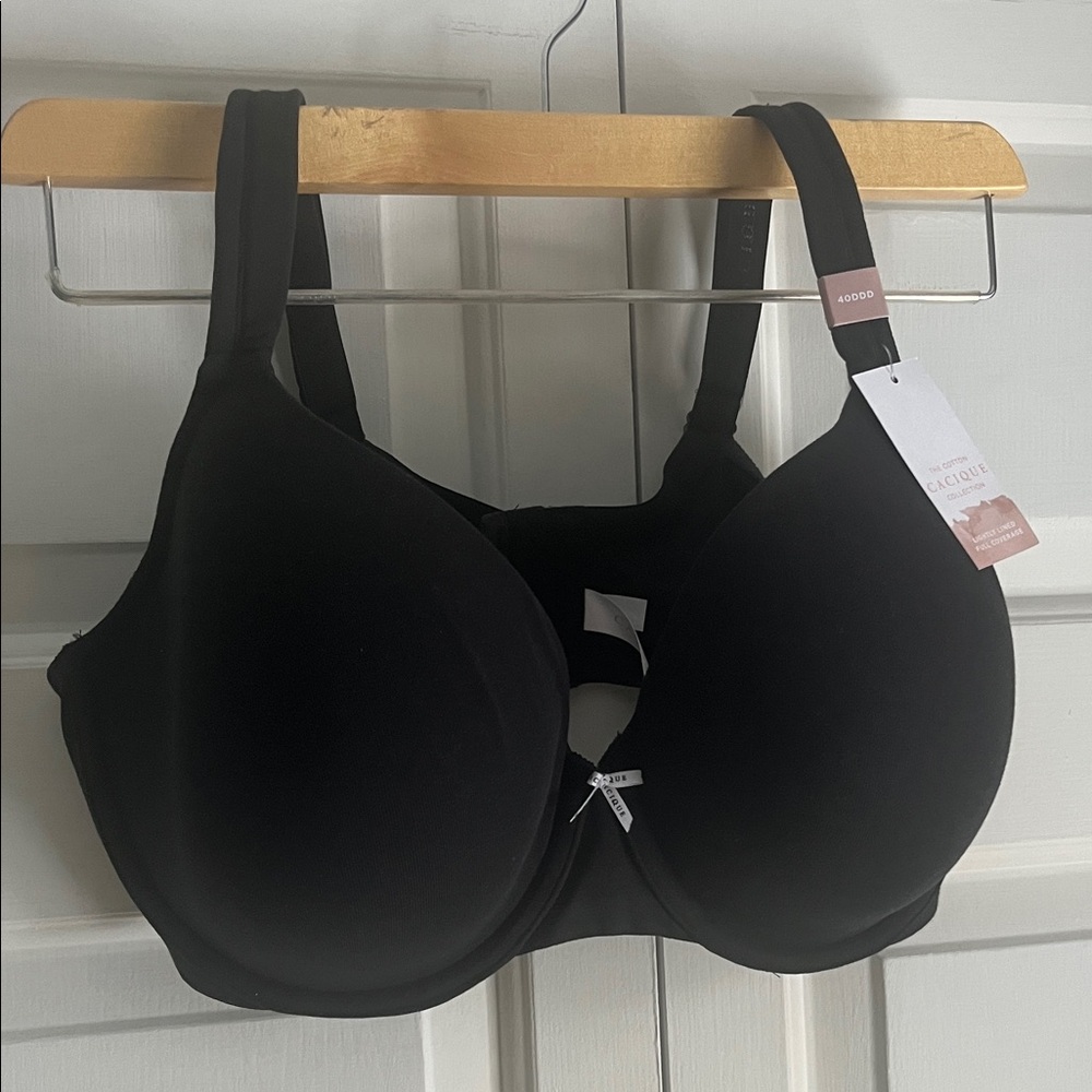 The cotton cacique collection black lightly lined full coverage bra bow NWT
